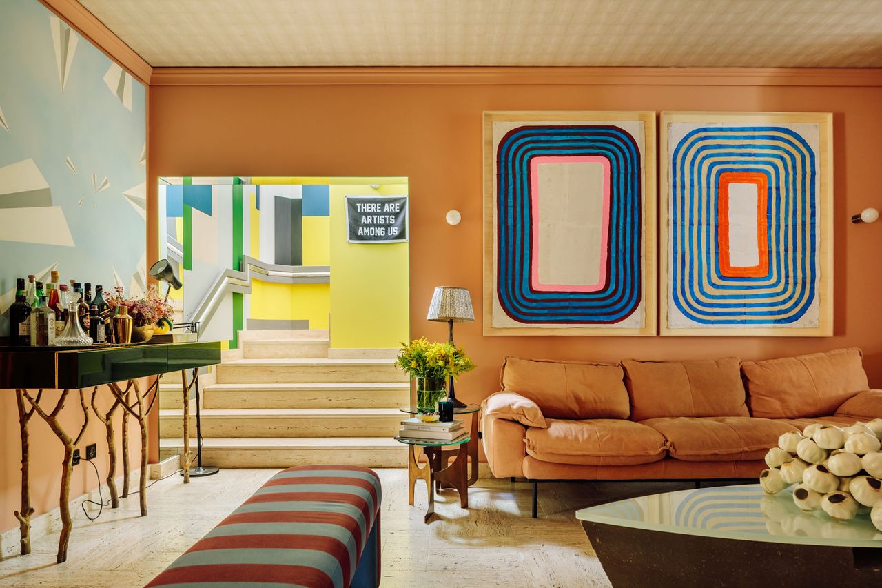 Orange wall and sofa