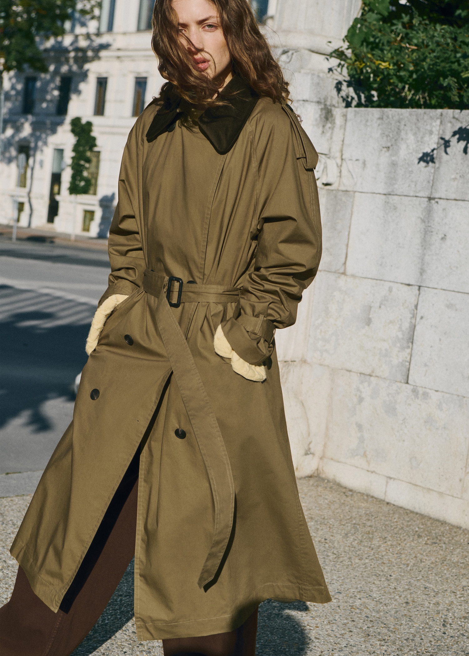 Double-Breasted Trench Coat With Corduroy Collar - Women | Mango United Kingdom