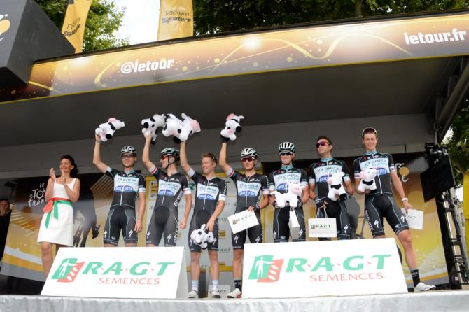 Omega-Pharma-Quick-Step celebrate being the best team on stage 15