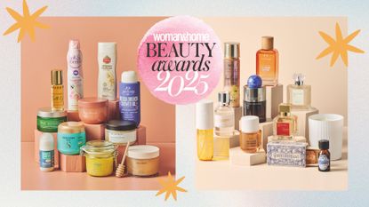 two images of a handful of products that won the woman&home beauty awards 2025