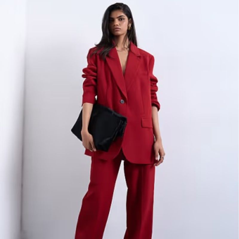 Topshop Two Button Relaxed Fit Blazer in Cherry Red