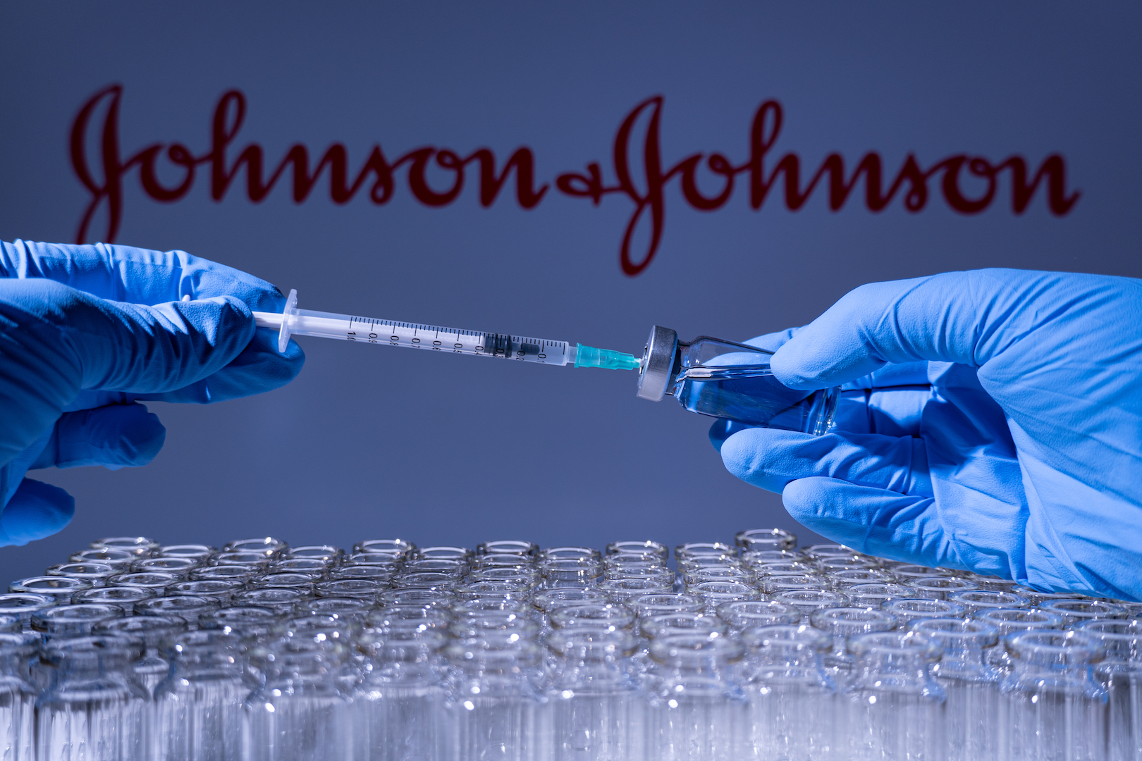 Johnson & Johnson vaccine vials and syringe.