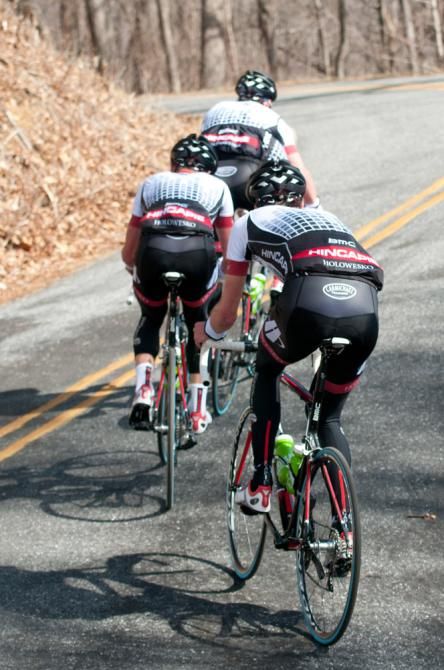 The team racing up Skyuka Mountain. Skyuka is the signature climb of Gran Fondo Hincapie.