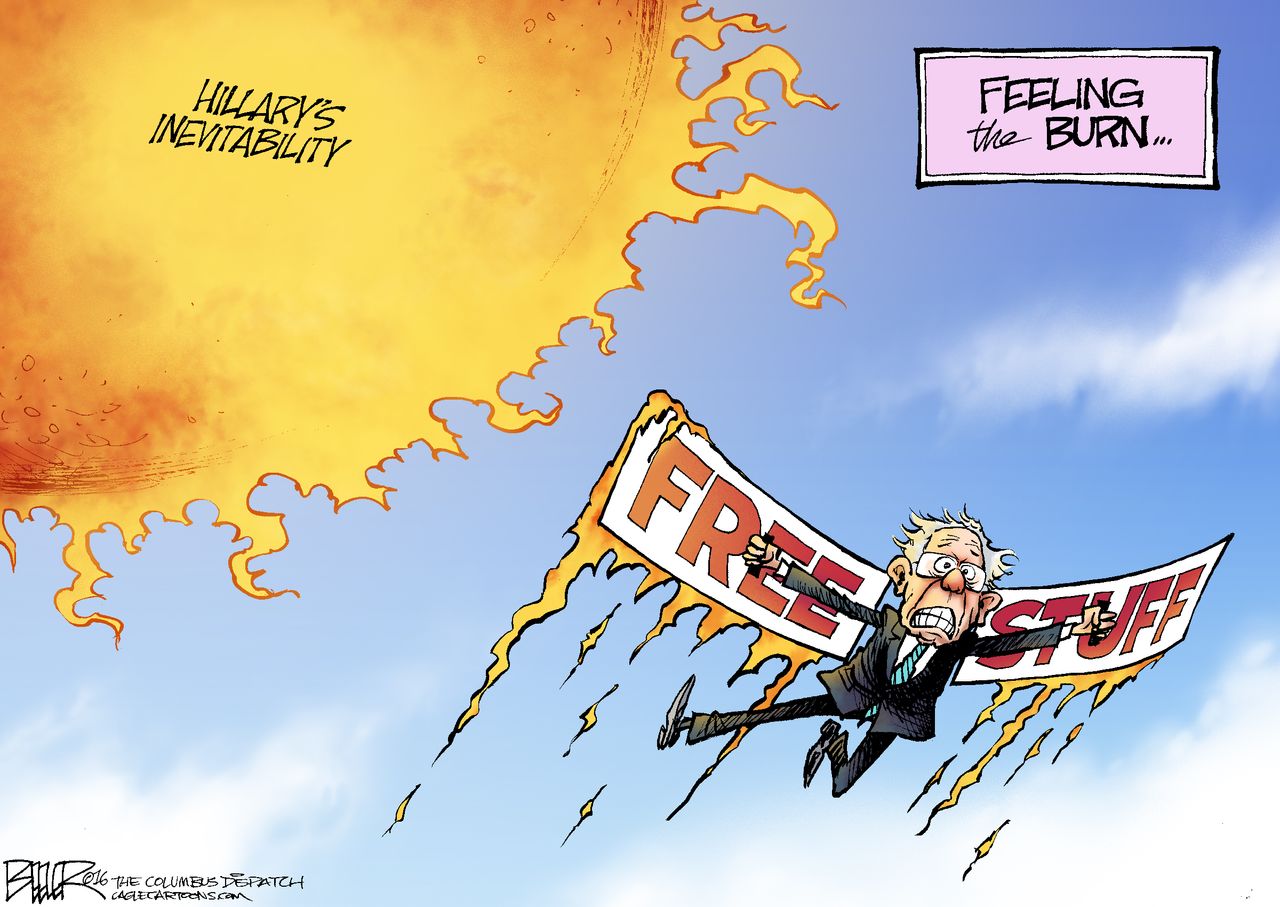 Political Cartoon U.S. Hillary bernie 2016