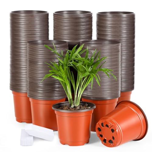 Hemikaki 300 Pack 4 Inch Plastic Nursery Pots for Plants, Small Seedling Pots Succulent Pots Flower Pots With Drainage Holes, Come With 300pcs Plant Labels