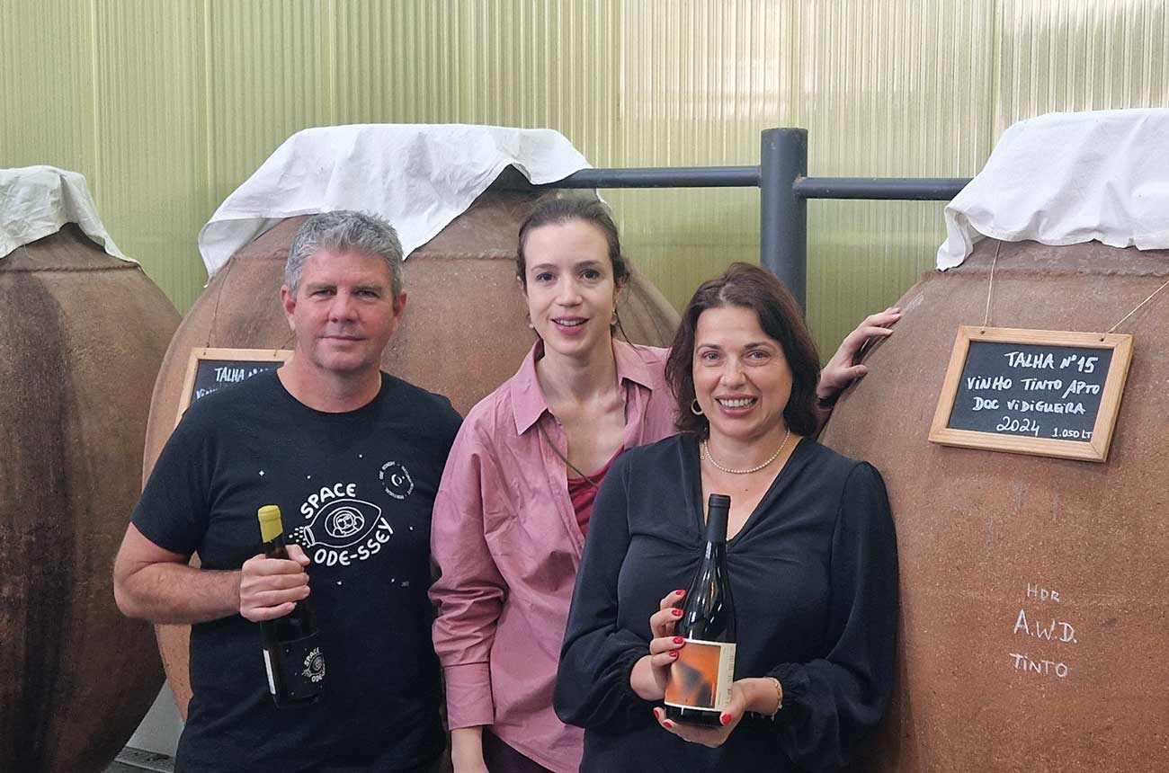 Ines at Ode Winery in Tejo,Portugal, with Jim Cawood and Maria Vicente, general manager and winemaker