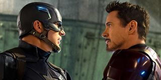 Chris Evans and Robert Downey Jr in Iron Man