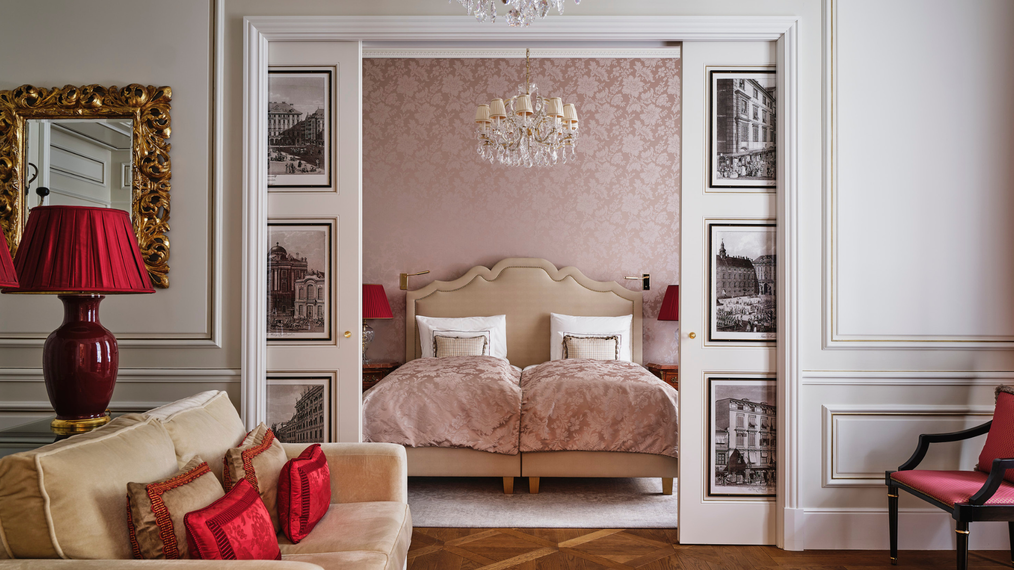 Hotel Sacher Wien bedroom seen through sliding doors