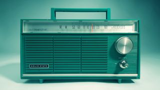 Transistor radio on a grey-green background