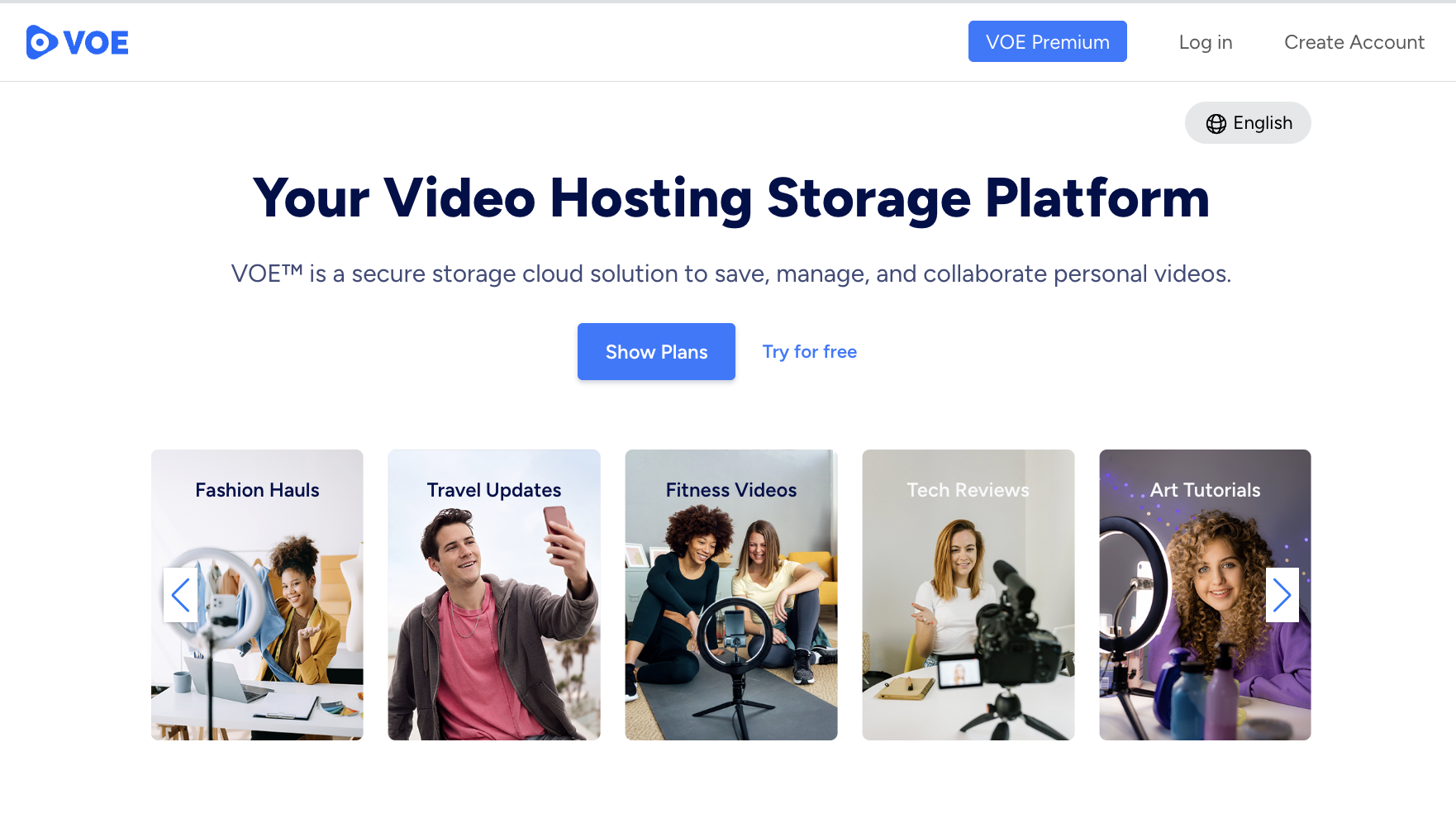 Voe Video Hosting Platform Home Page