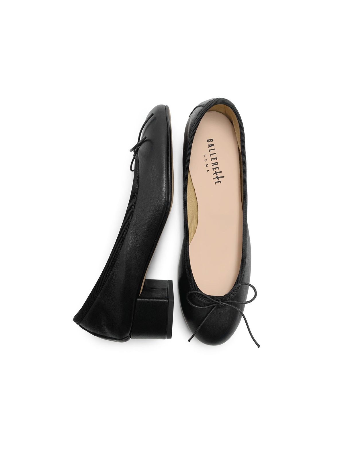Black Leather Ballet Flats With Heel - Us5 - It35