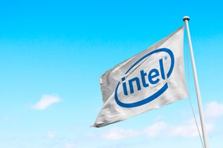 The Intel logo on a white flag