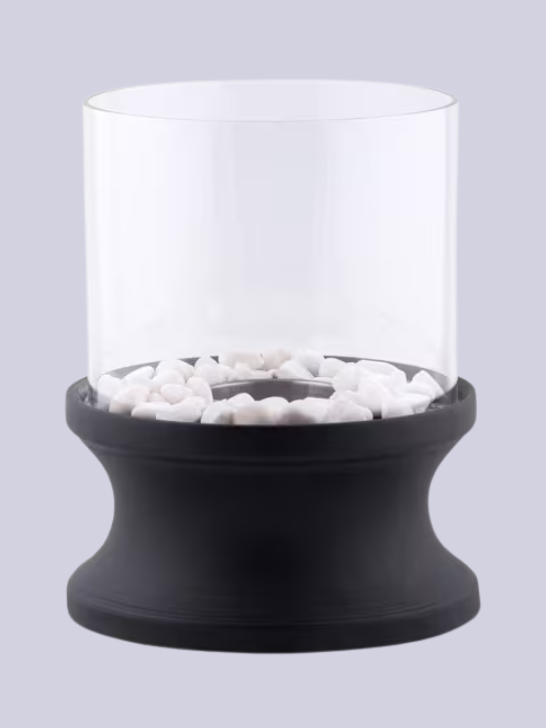 A black outdoor fire pit