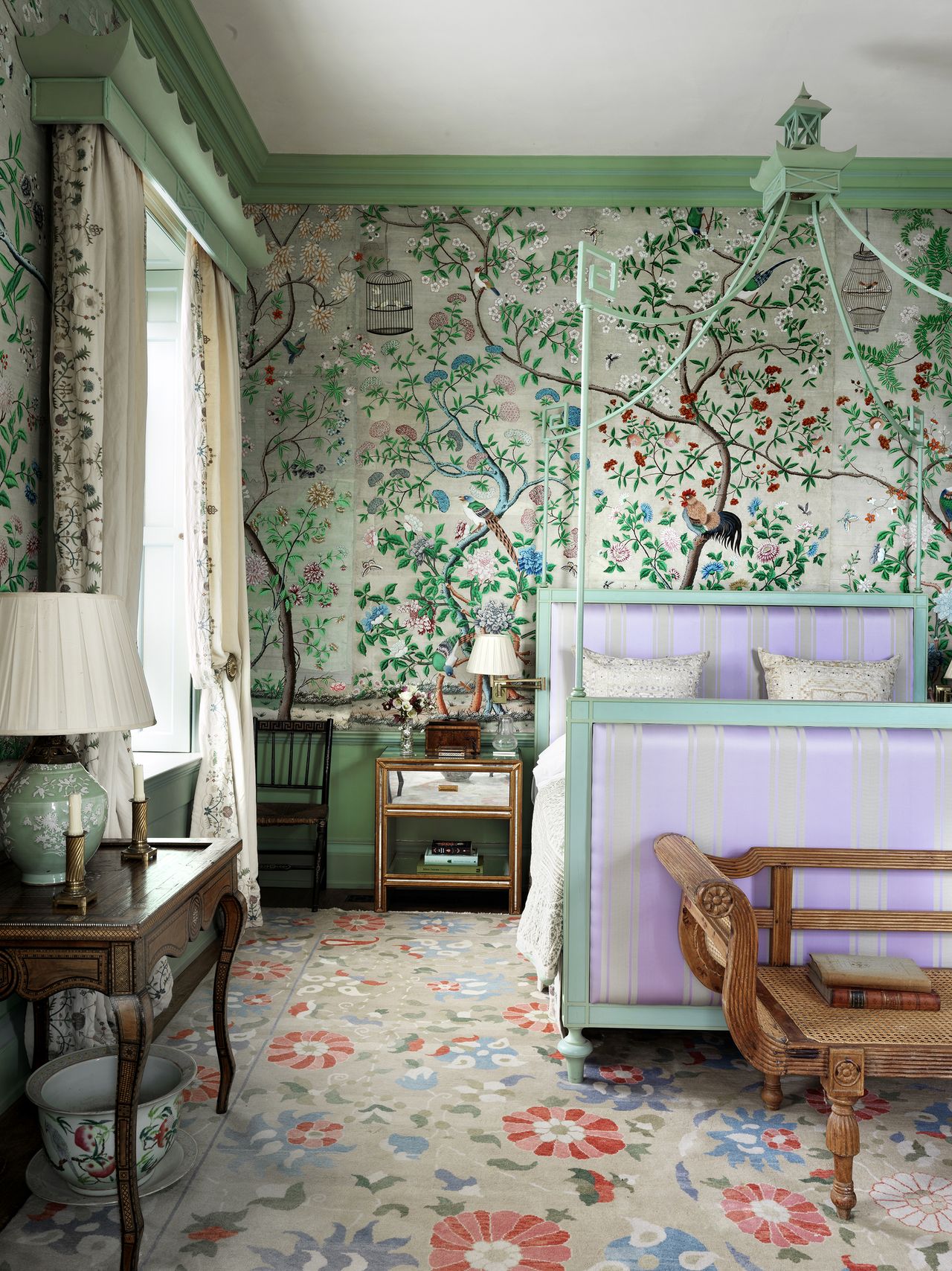 Antique Chinese wallpaper at Edward Bulmer&#039;s home, The Court of Noke, Herefordshire