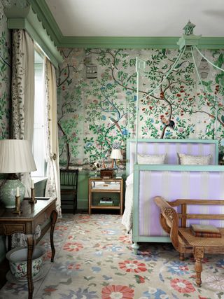 Antique Chinese wallpaper at Edward Bulmer's home, The Court of Noke, Herefordshire