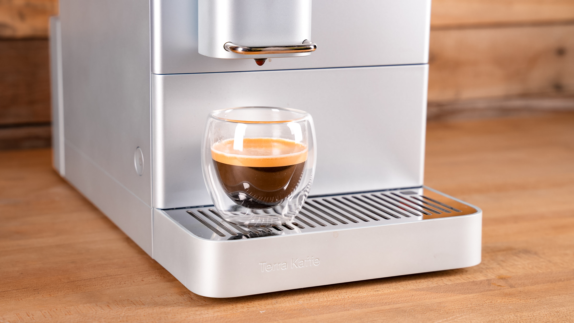 Terra Kaffe Demi espresso maker on a kitchen surface