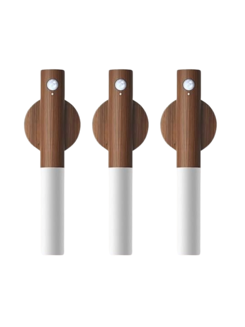 Motion Sensor Magnetic Wooden Wireless Stairway Lights, Set of 3
