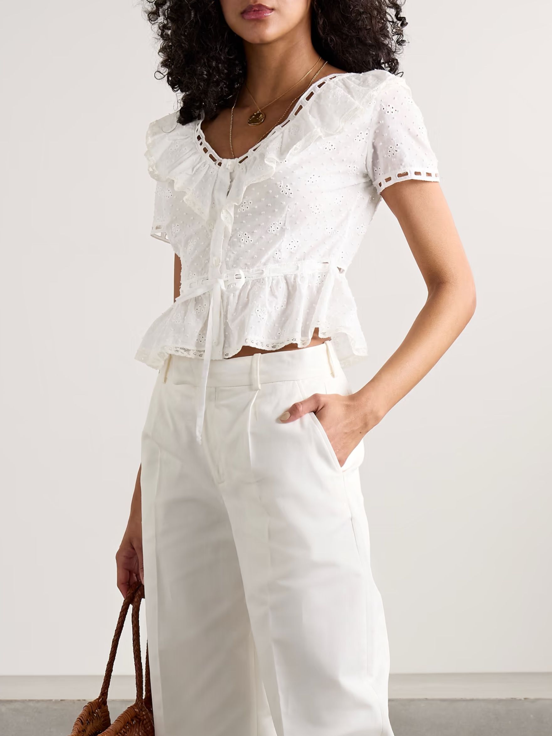 Giannella Lace-Trimmed Broderie Anglaise Cotton-Voile Blouse