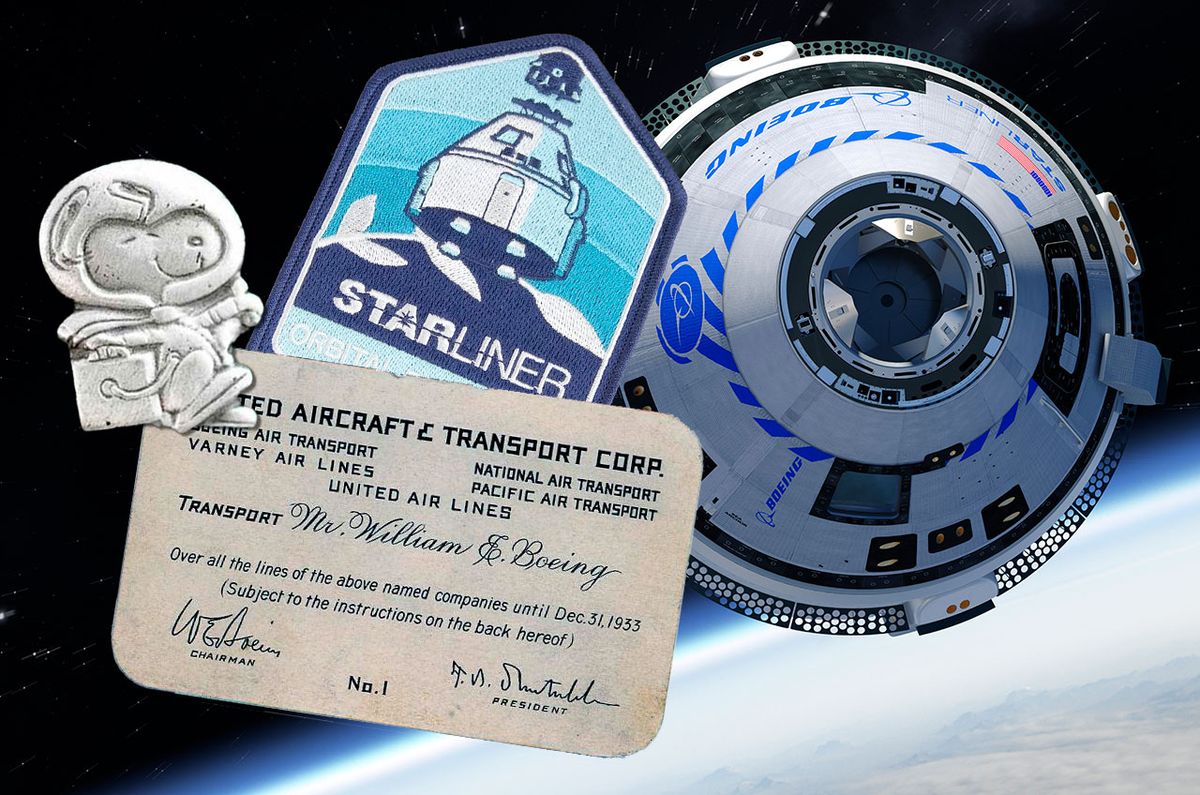 NASA Silver Snoopy pins and Boeing founder Bill Boeing&#039;s air travel ID card will be flown alongside mission patches and decals on Boeing&#039;s CST-100 Starliner orbital flight test to the International Space Station.