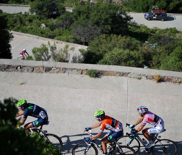 Riders make their way up the climb