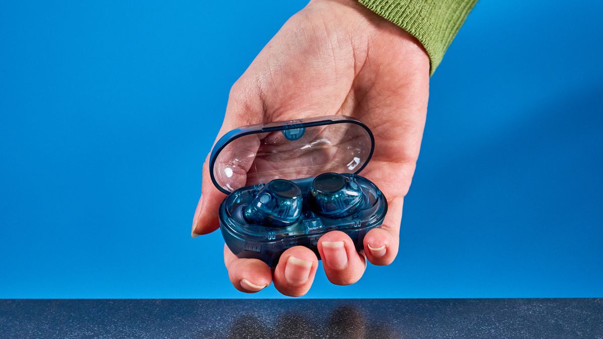 A pair of Glass Blue Sony WF-C710N wireless earbuds.