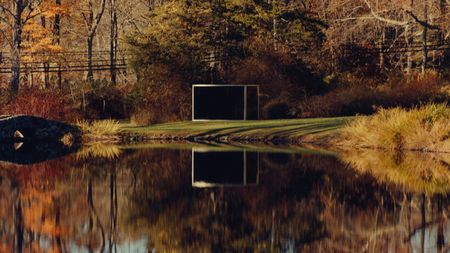 Mallin Collection Dan Graham, Fun House for Mallin, 1999, two way mirror glass, stainless steel at Buckhorn Sculpture Park