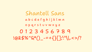 Orange and red text displaying the decorative font Shantell Sans on a beige background.