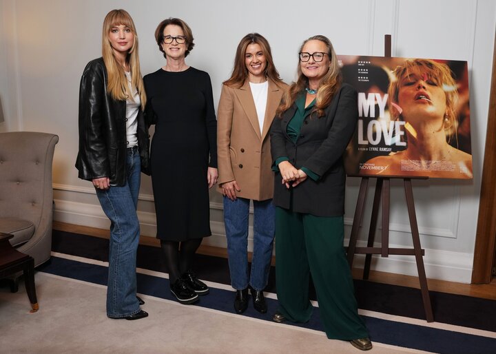 Jennifer Lawrence with the team behind die my love