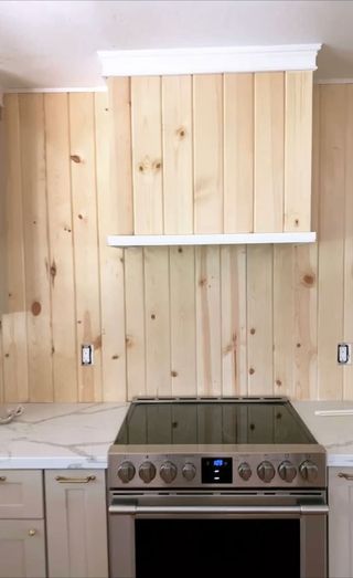 DIYing range hood for farmhouse kitchen with wooden panels