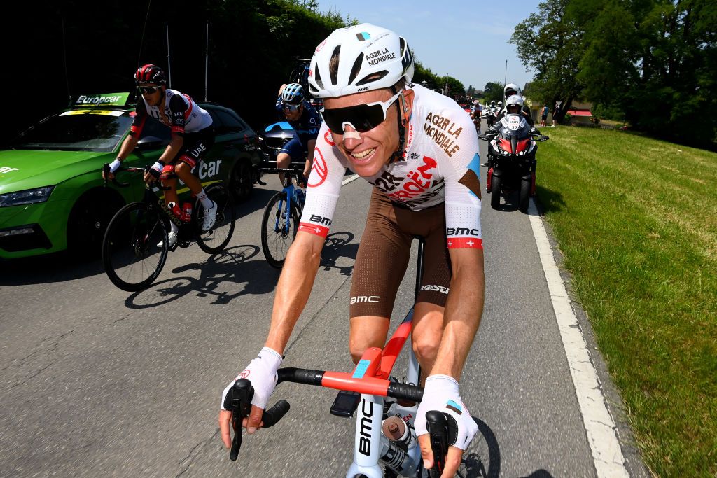 BRUNNEN SWITZERLAND JUNE 15 Michael Schr of Switzerland and AG2R Citren Team competes during the 85th Tour de Suisse 2022 Stage 4 a 1908km stage from Grenchen to Brunnen ourdesuisse2022 WorldTour on June 15 2022 in Brunnen Switzerland Photo by Tim de WaeleGetty Images