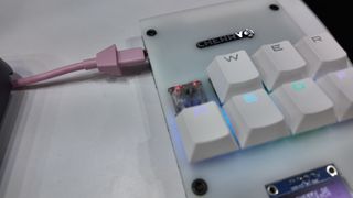 A Cherry IK key switch on display at Computex 2025 within a test keyboard pad. 