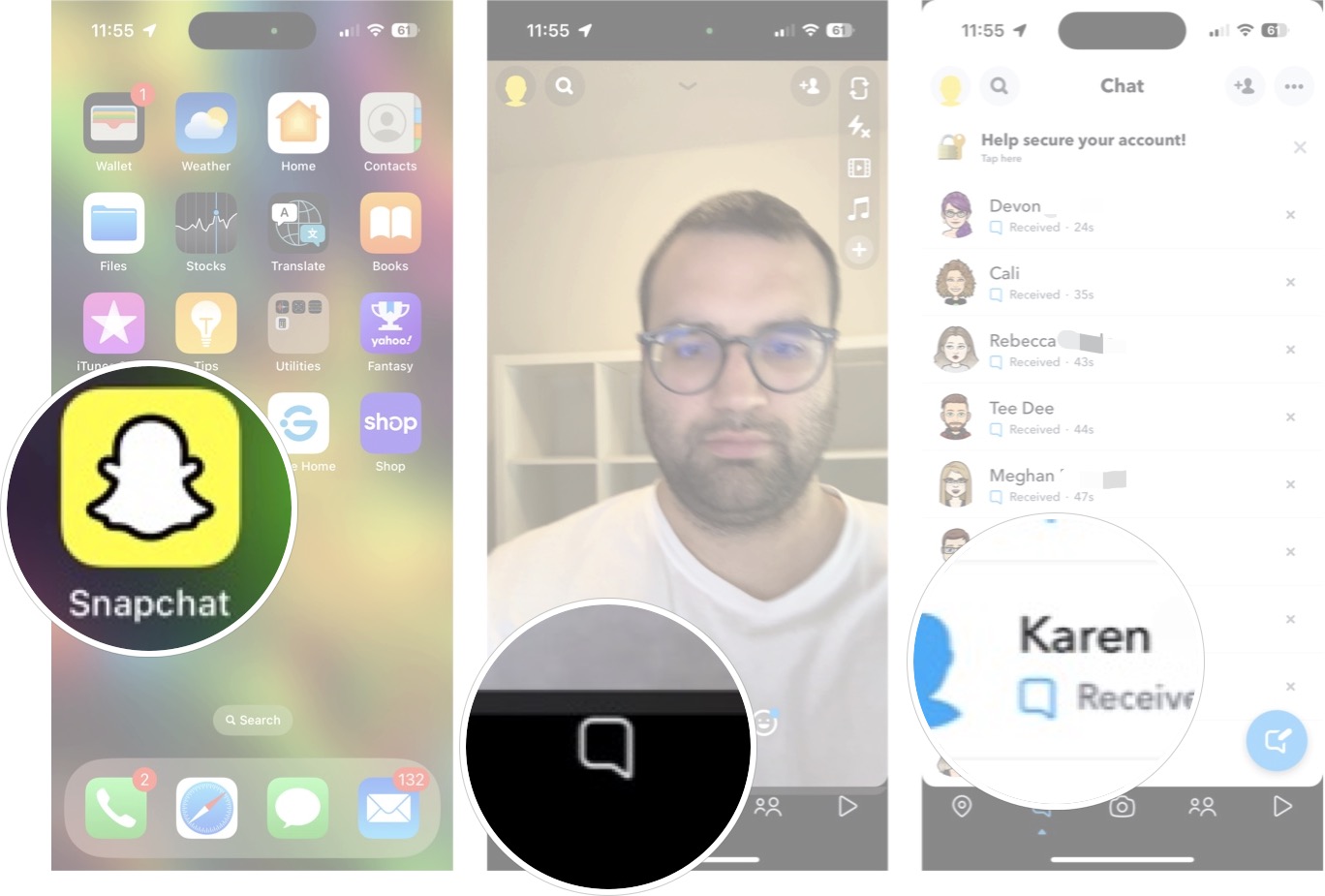 Cara mengubah nama tampilan Snapchat: Luncurkan Snapchat, ketuk percakapan, tab pada teman yang Anda inginkan.