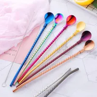 Stainless steel straws with a stirring spoon