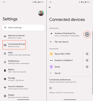 Access Pixel Buds Pro settings on Pixel 6 Pro