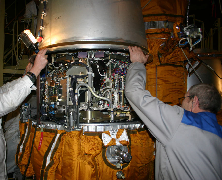 The PAMELA instrument to detect cosmic rays is installed on its satellite.