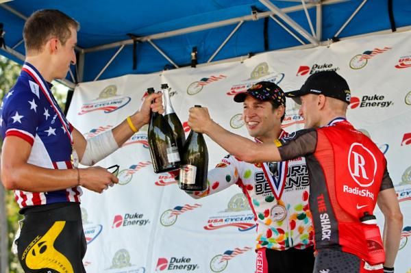 The top three celebrate together at the end of the day.