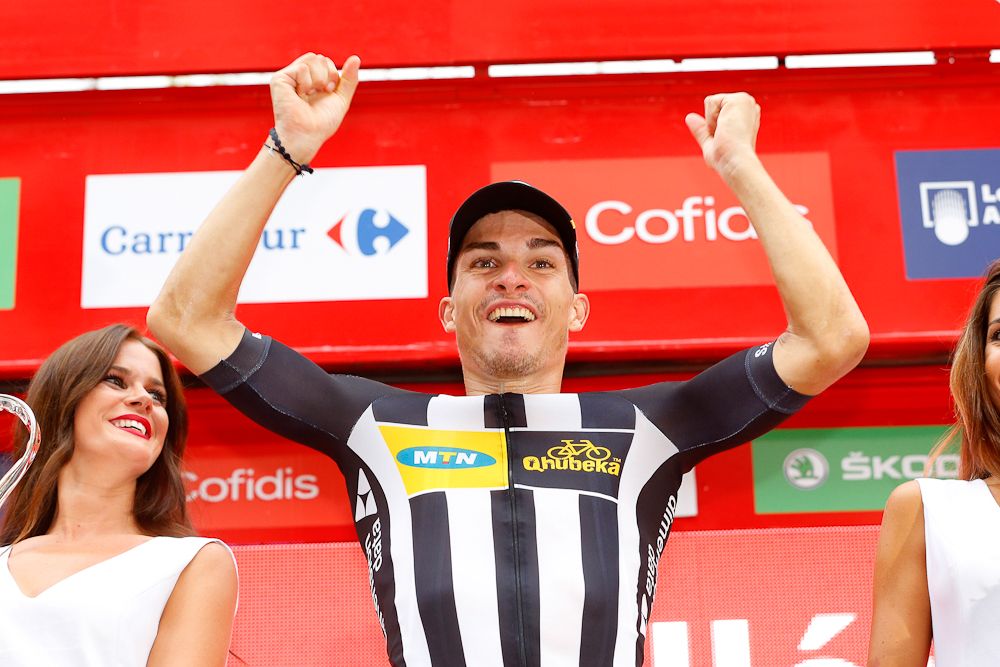 Kristian Sbaragli (MTN-Qhubeka) on the stage 10 podium.
