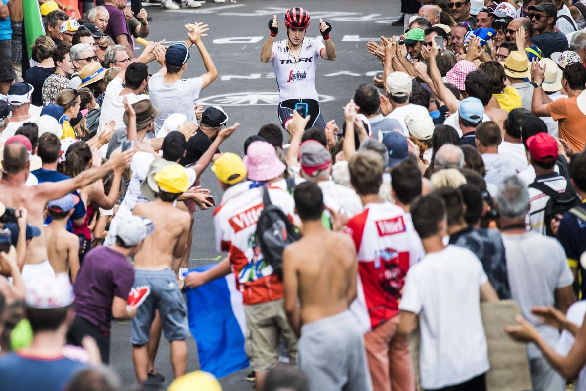 Thumbs up for the crowds from Michael Gogl (Trek-Segafredo)