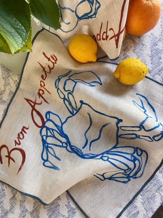 A hand-painted tablecloth