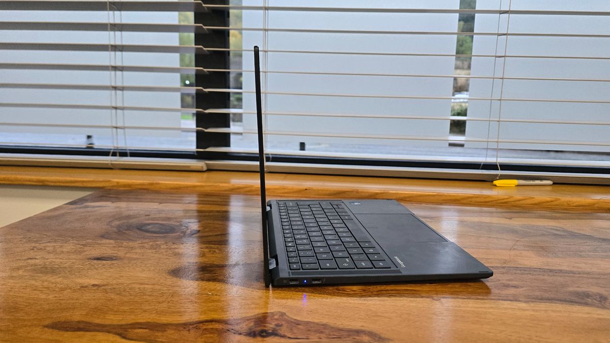 Acer Googlebook 14 on a wooden desk in an office