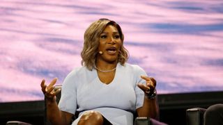 Serena Williams speaking on stage
