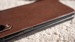 Dbrand skin in brown leather for Samsung Galaxy Z Fold 3