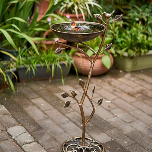 Houyang Diam 11.4" W X 31" H Cast Iron Pedestal Bird Bath, Bird Baths for Outdoors,vintage Metal Bird Bath Garden Yard Decoration