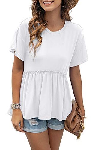 Tasamo Crew Neck Short Sleeve Ruffle Hem High Low Hem Irregular Hem Loose Casual T-Shirt Tee Top Blouse Shirts (medium, White)