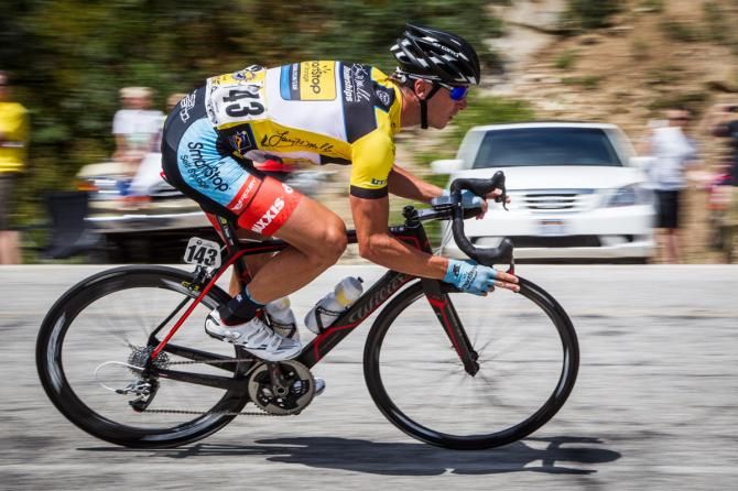 Jure Kocjan (Smartstop) on the first descent of the day.