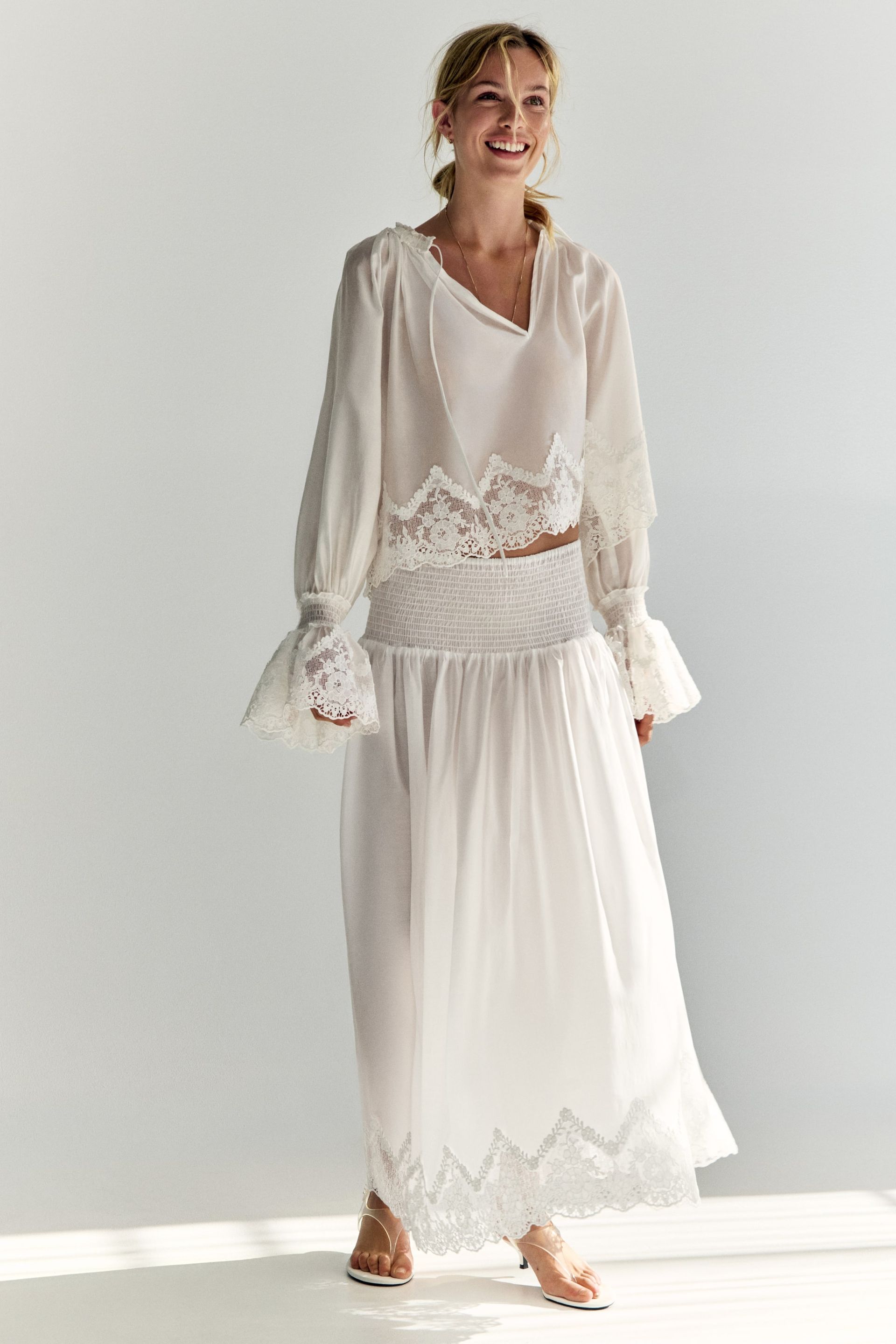 Lace-Trimmed Smocked Skirt