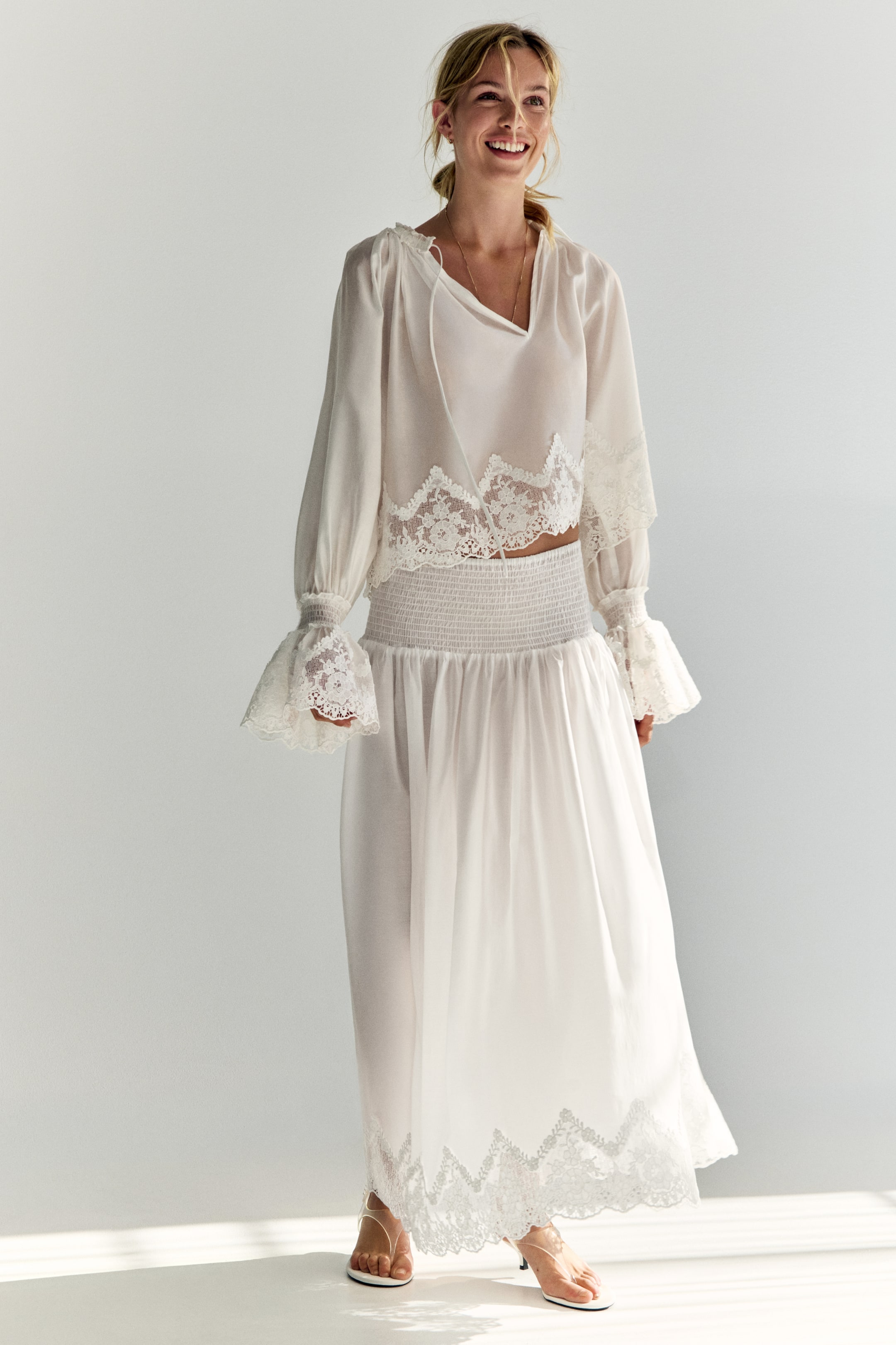 Lace-Trimmed Smocked Skirt