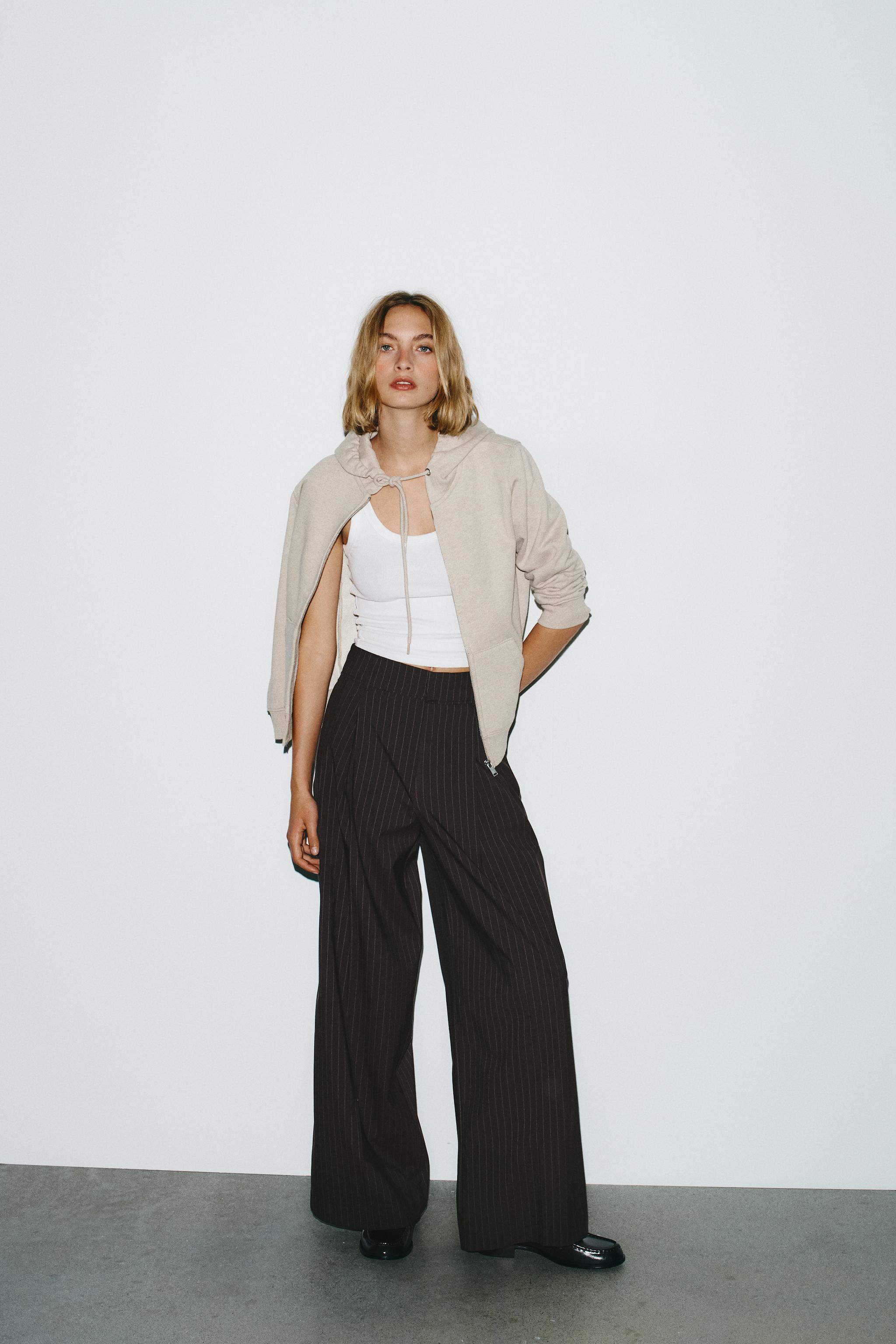 Pinstriped Darted Trousers With Flaps