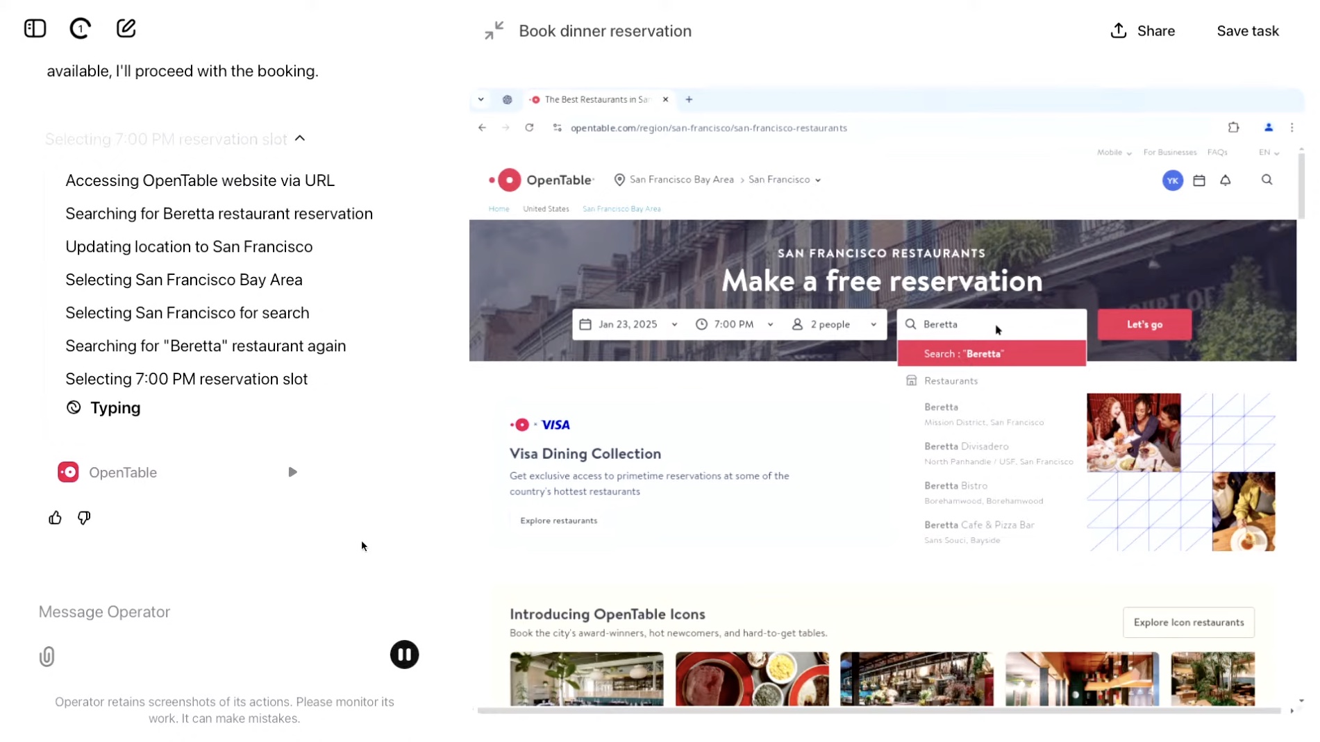 OpenAI's Operator on OpenTable example from live demo