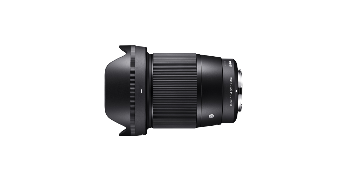 Sigma 16mm F1.4 DC DN Contemporary lens for Nikon Z mount on white background